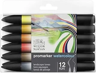 مجموعة الألوان المائية Winsor & Newton ProMarker، عدد 12، ألوان طبيعية