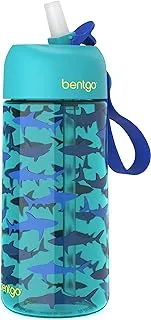 Bentgo® Kids Prints Water Bottle - 15 oz. Leak-Proof, BPA-Free Cups for Toddlers & Children with Flip-Up Safe-Sip Straw for School, Sports, Daycare, Camp & More (Shark)