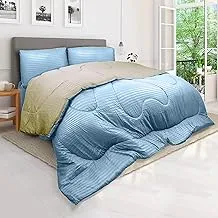 Hotel Linen Klub Reversible Down Alternative Comforter Set -Ultra Soft Brushed Stripe Microfiber Fabric, 200GSM Soft Fibersheet Filling, Size : King 240 x 260cm, Color: Aqua & Olive