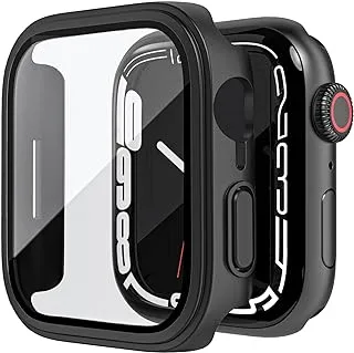 XMUXI متوافق مع حافظة ساعة Apple مقاس 41 ملم وغطاء حماية 45 ملم مع حافظة صلبة من الزجاج المقوى متوافقة مع Apple Watch Series 8 Series 7 (بدون ساعة)