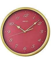 ساعة حائط سيكو بلمسة نهائية ذهبية دائرية بقرص أحمر مع حركة الاجتياح (QXA784AN || 30 × 4.5 سم)