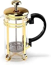 MAIN Glass & Stainless Steel Stylish French Press Manual Machine with Spoon for Espresso, Cappuccino, Starbucks Coffee and Tea (600ML, Gold)