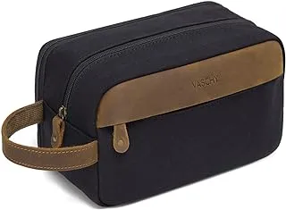 Vaschy Retro Unisex Toiletry Bag Waterproof Canvas Leather Makeup Bag Portable Kit for Shaving Dopp with Two Compartments