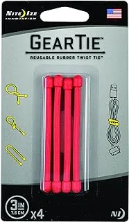Nite Ize GT3-4PK-10 Gear Tie reusable Rubber Twist Tie 3-Inch، Red Pack of 4