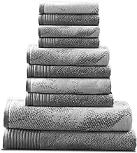 Superior Cotton Towel Set, Absorbent, Fast-Drying 10-Piece Towels, Bathroom Decor, Marble Solid Pattern, Includes 2 Bath, 4 Face, and 4 Hand Towels, Grey