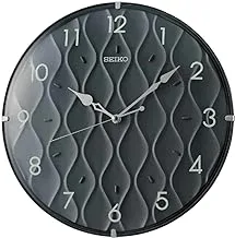 ساعة حائط سيكو سوداء مع قرص أسود وحافظة QXA794K