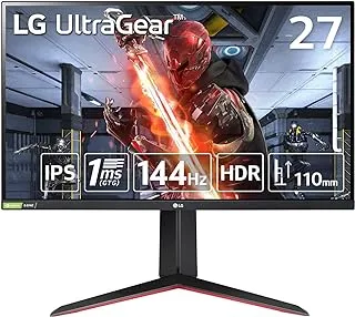 شاشة الألعاب LG 27GN65R-B UltraGear، مقاس 27 بوصة، بدقة Full HD، IPS، 144 هرتز، 1 مللي ثانية (GTG)، متوافقة مع G-SYNC، FreeSync Premium/HDR/HDMI، DisplayPort/Pivot، تعديل الارتفاع