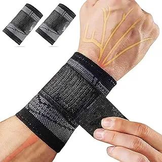 Wrist Brace Wrist Wraps Compression Wrist Strap, Wrist Support for Work Fitness Weightlifting Sprains Tendonitis, Carpal Tunnel Arthritis, Pain Relief, Adjustable Wristbands 2 PACK (Medium)