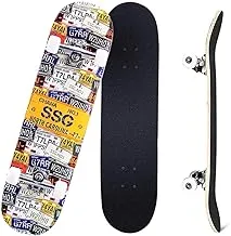 Pro Skateboard, 31 x 8 Inch Double Kick Standard Skate Board, High Quality 7 Layer Wooden Concave Deck Skateboard for Youth Adults, Kids, Beginners and Experts, Cruiser Longboard, Roller Skateboard
