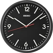 ساعة حائط سيكو كلاسيكية مستديرة من البلاستيك الأسود التناظرية لديكور المنزل كاملة الشكل مع حركة اكتساح QHA009K (الحجم: 30.5 × 4.2 × 30.5 سم | الوزن: 670 جرام | اللون: أسود)