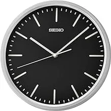 ساعة حائط سيكو أنيقة مستديرة من البلاستيك الفضي التناظري لديكور المنزل بقرص أسود مع حركة اكتساح QHA009S (الحجم: 30.5 × 4.2 × 30.5 سم | الوزن: 670 جرام | اللون: فضي)