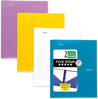 Five Star 2-Pocket Folders, 4 Pack, Plastic Folders with Prong Fasteners, Holds 11” x 8-1/2”, Assorted Colors (38136)