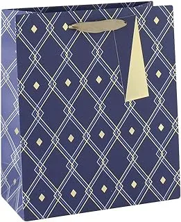 Clairefontaine - المرجع 28590-3C - حقيبة تغليف هدايا متوسطة الحجم للهدايا (حقيبة واحدة) - مقاس 21.5 × 10.2 × 25.3 سم، مادة 210 جرامًا للمتر المربع - تصميم أزرق هندسي