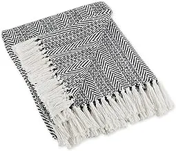 DII Herringbone Striped Collection Cotton Throw Blanket, 50x60, Black