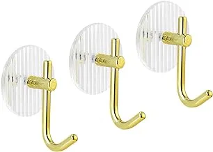 ECVV 3 Pack Self-adhesive Hooks, Luxury Wall Holder, Waterproof Towel Coat Hanger for Bathroom Door Wardrobe Acrylic Strong Durable-Gold