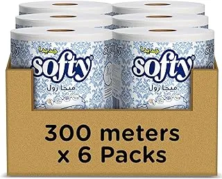Softy Kitchen Paper Towel, Mega Roll Tissue, 6 Roll x 300 Meters, High Absorbency for Multi Purpose