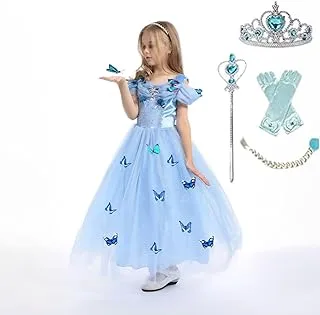 فستان FITTO Halloween Cinderella Butterfly Dress أزرق وأرجواني متدرج مع إكسسوارات، 110