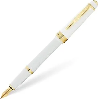قلم حبر كروس بايلي من الراتنج الأبيض المصقول الفاتح وقلم حبر متوسط ​​الحجم ذو لون ذهبي