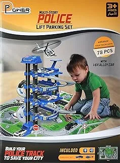 D-POWER – Multi Level Lift Parking Set | 4 Storied DIY Build Set, Theme – Police Station | 78pc Set, Kids Age 3+