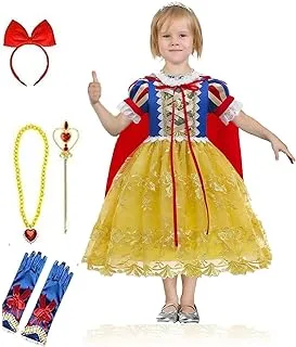 Princess Snow White Costume with Accessories Set - Tiara, Wand, Necklace, and Earrings for Kids Dress-Up Play, 120