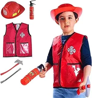 Fitto Firefighter Role Play Costume Set - Kids Fireman Dress Up Pretend Play Outfit with Rescue Tools and Accessories Toys for Kids