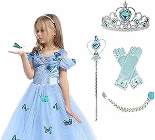 FITTO Halloween Cinderella Butterfly Dress Blue & Purple Ombre Costume with Accessories, 130