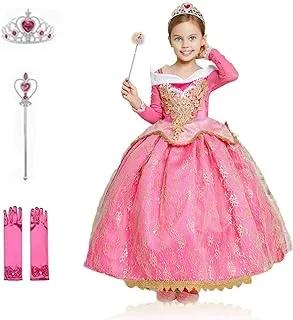 FITTO Girls Sleeping Beauty Costume Aurora Dress Princess Dress for Halloween, Cosplay, and Birthday Parties, 110