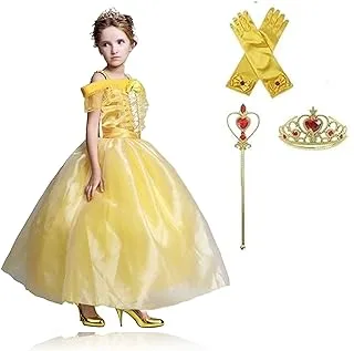 مجموعة ملابس الأميرة فيتو بيل التنكرية، ثوب أصفر وتاج وعصا للعب الخيالي، 130