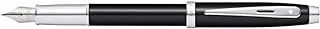 قلم حبر Sheaffer 100 باللون الأسود اللامع مع حواف كروم مصقولة وبنك متوسط