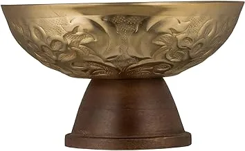 Wooden Base Serving Bowl, It can be used to serve salad, pasta, or fruit,Size: 19X19X11,Color: Gold