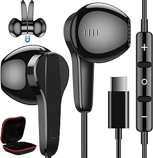سماعات رأس USB C، متوافقة مع سماعات Samsung S22+ Ultra S23، من النوع C، مع ميكروفون، والتحكم في مستوى الصوت ستيريو HiFi، سماعات أذن سلكية مغناطيسية متوافقة مع هواتف Android