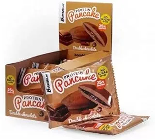 بومبار - بان كيك البروتين - نكهة الشوكولاتة المزدوجة - 1 صندوق - 10 فطائر - (40 جرام لكل منهما)