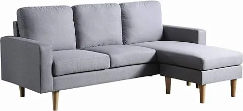 أريكة ستوديو لوكس على شكل حرف L مع كرسي قابل للعكس، أرجل خشبية، أريكة زاوية إسكندنافية حديثة أثاث غرفة المعيشة قابل للتحويل، 194 × 128 × 87 سم، رمادي عاصف، قماش منزلي HC؛ ستروم جراي