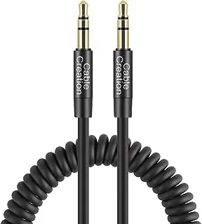 CableCreation Aux Cord for Car (1-4Ft),Coiled 3.5mm Audio Cable Male to Male,1/8 Auxiliary Stereo Aux Cable for 3.5mm DC Plug Port Device,Headphones,Car Stereos,Speaker,Black