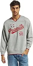 Sp Characters Men Peanuts Textured Sweatshirt With Long Sleeves And V-Neck