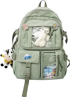 Student Kawaii Backpacks For Teen Girls, Fashion Cute Bookbag, Kawaii Backpack with Kawaii Pin and Accessories, Cute Kawaii Backpack for School (1Bear pendant 3 badges 2 drawing paper)