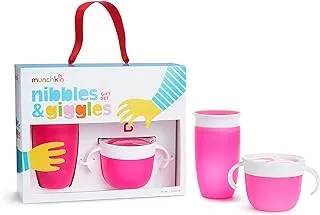 Munchkin Nibbles & Giggles Toddler Gift Set, Includes 10oz Miracle 360 Cup and Snack Catcher, Pink