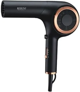 REBUNE RE-2080 Professional Air Dryer 1800W Black Hair Dryer Fast Drying Low Noise 2 Speeds 3 Heat Settings for Curly and Straight Hair
