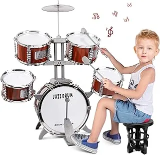 Kids Drum Kit, Jazz Kids Drum Set 5 Drums, Musical toy Instruments Upgraded Band Rock Sets with Stool Pedal Cymbal and Drumsticks, Toys Gift for Beginners 3 4 5 6 7 8 9 Year Old Boys Girls