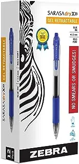 أقلام حبر جل قابلة للسحب من زيبرا ساراسا، بولد بوينت 1.0 ملم، أزرق، حبر سريع الجفاف، 12 قطعة