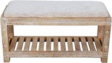Ali Baba Cave Mango Wooden Painted Bench, White