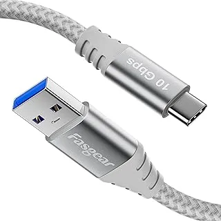 Fasgear USB C Cable 4.9ft - USB A to Type C 3.2 Gen 2 Cord Braided 10Gbps Android Auto Type C Data Cable 3A Fast Charge Compatible for USB-C Portable SSD Galaxy S23 PS5 Controller Switch (1.5m, Grey)