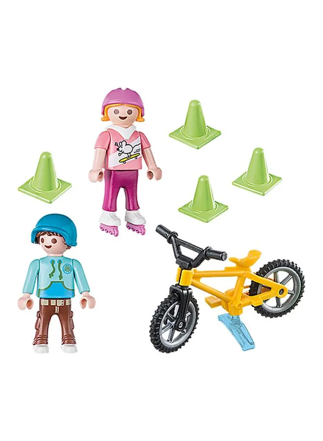 Playmobil Children With Skates And Bike Playset