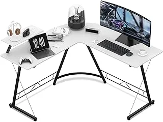 SKY-TOUCH L Shaped Desk: Gaming Desk with Large Monitor Stand Corner Computer Desk for Home Office Study Writing Workstation (White 129 * 129 * 74 cm)