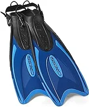 Cressi Palau Long Italian Designed Aadjustable Strap Open Heel Scuba Snorkeling Fin High Quality Flippers, Black Blue, XS/S | US Man 4/6.5 | US Lady 5/7.5
