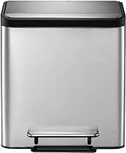 EKO - Ecocasa Recycling Kitchen Bin - Pedal Rubbish Bin with Two Removable Inner Buckets - Perfect for Kitchen & Home, Stainless Steel, 15+15Litre