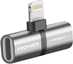 Promate iHinge-LT 2-In-1 Splitter Adapter with Lightning Connector, Grey