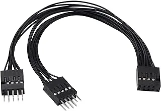 USB 2.0 Header Splitter Cable, 9PIN USB2.0 Femle to Dual 9 PIN Male Extension Cable for Computer Motherboard Adapter 6.5Inch/16.5cm (1Pack) (Black)