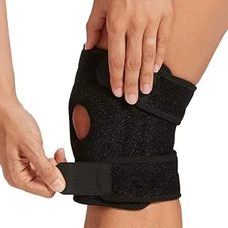 دعامة الركبة مع مثبتات جانبية لألم الركبة، دعامة الركبة من النيوبرين للتمرين والجري والتعافي من الإصابات - مثبتات جانبية - ضغط قابل للتعديل بـ 3 نقاط - دعم الرضفة المفتوحة (أسود)