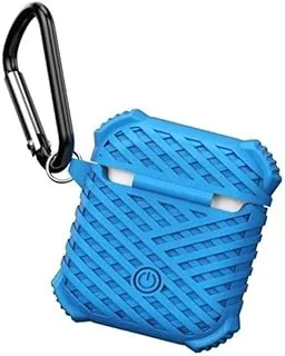 غطاء حماية كاجول لسماعات ايربودز سيليكون مع حلقة أمان أزرق - Protective Silicone AirPods Case Casual With Carabiner Blue